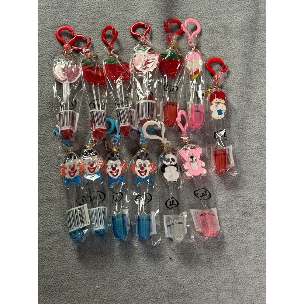 Vintage Novelty Toothbrush Keychain Lot Clown Apple Panda Fruit Retro 13pc